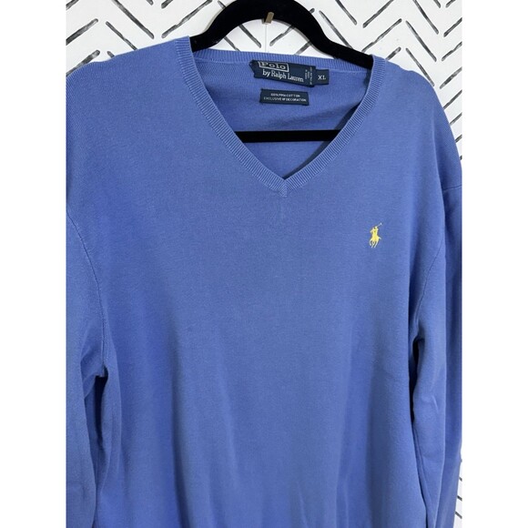 POLO Ralph Lauren Men's Blue 100% Pima Cotton V-Neck Sweater Size XL - Picture 4 of 9